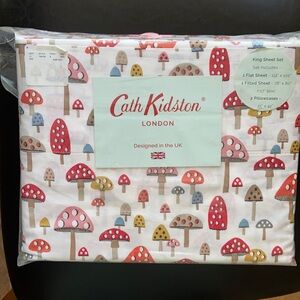 Cath Kidston London Mini Mushrooms Pastel 4 pc KING Sheet Set 100% Cotton NEW